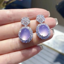 高冰种玉髓紫罗兰鸽子蛋耳钉925银镶嵌白蓝黄玉髓耳坠直播货源