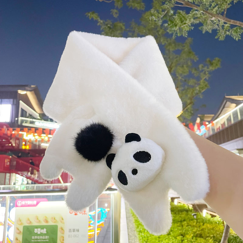 Cute Girl Panda Cartoon Scarf Plush Neck Warmer New Warm Japanese Versatile Warm Faux Rabbit Fur Scarf