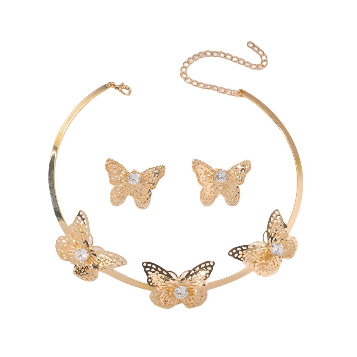 Moda europea y americana nueva mariposa de metal pendientes collares de joyería hip-hop personalidad conjunto de moda para mujeres accesorios exagerados