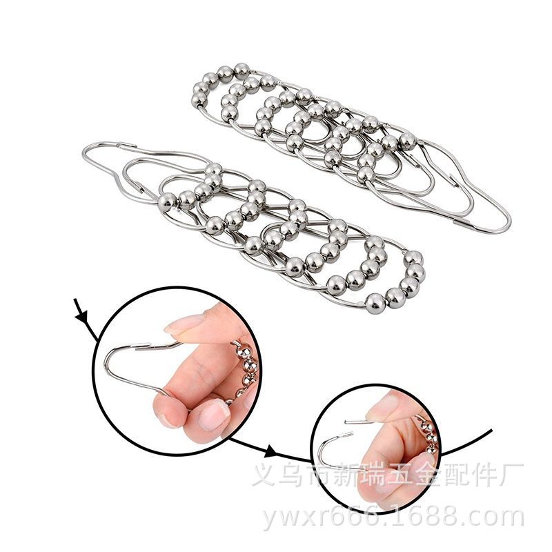 Ganchos para cortina de ducha de acero inoxidable, con cinco bolas giratorias, tipo rodillo, con hebilla de anillo tipo calabaza, accesorios para baño