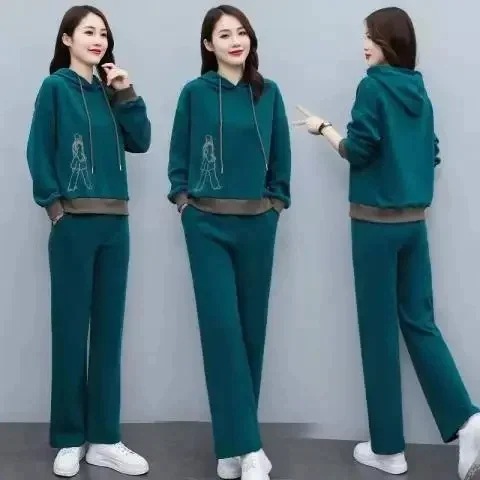 여성을 위한 패셔너블한 캐주얼 운동복, 봄, 가을 새로운 스타일, 루즈하고 슬림하며 서양식 한국식 투피스 트렌디 세트