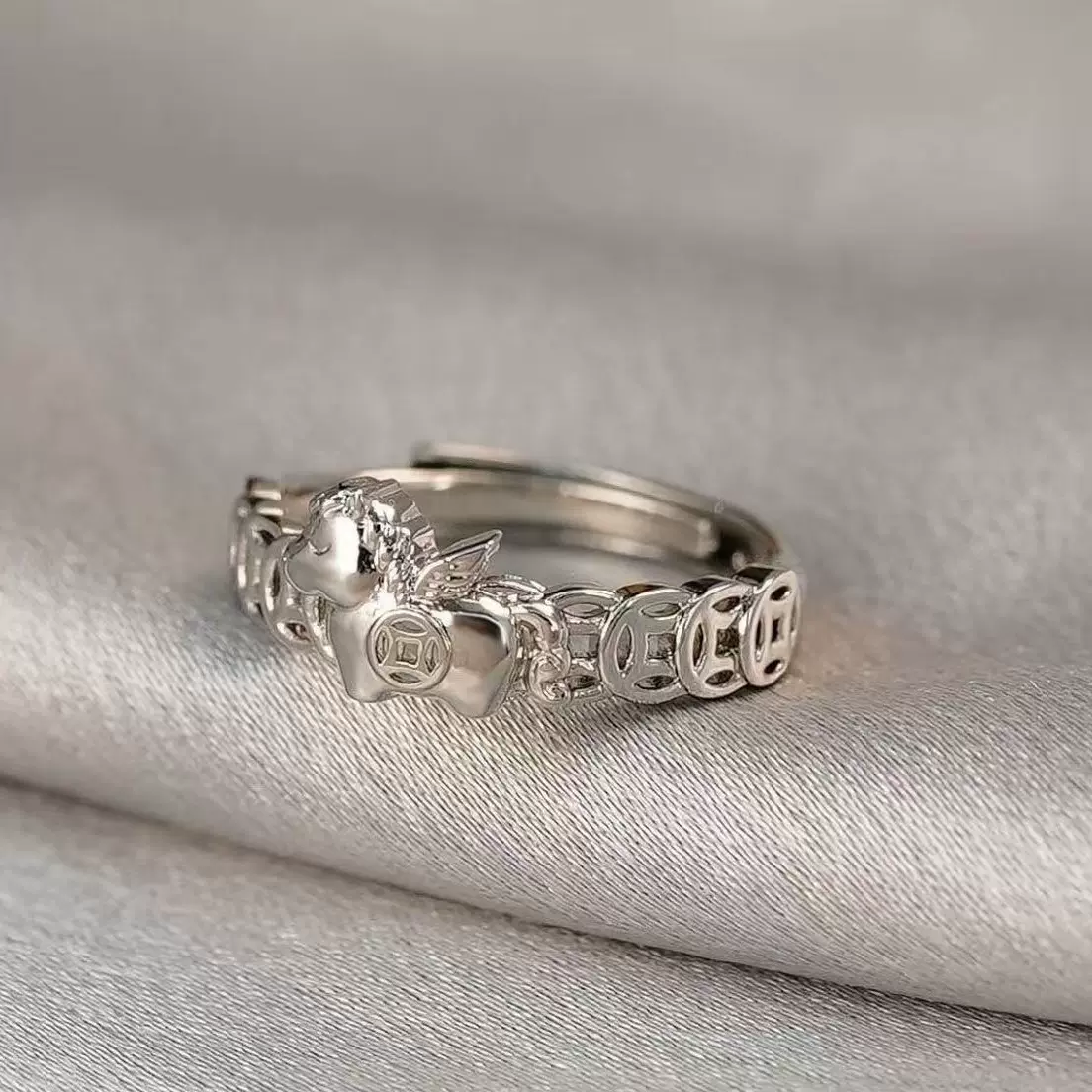 2026新款马上有钱钱币戒指男女ins小众设计高级复古时尚指环礼物