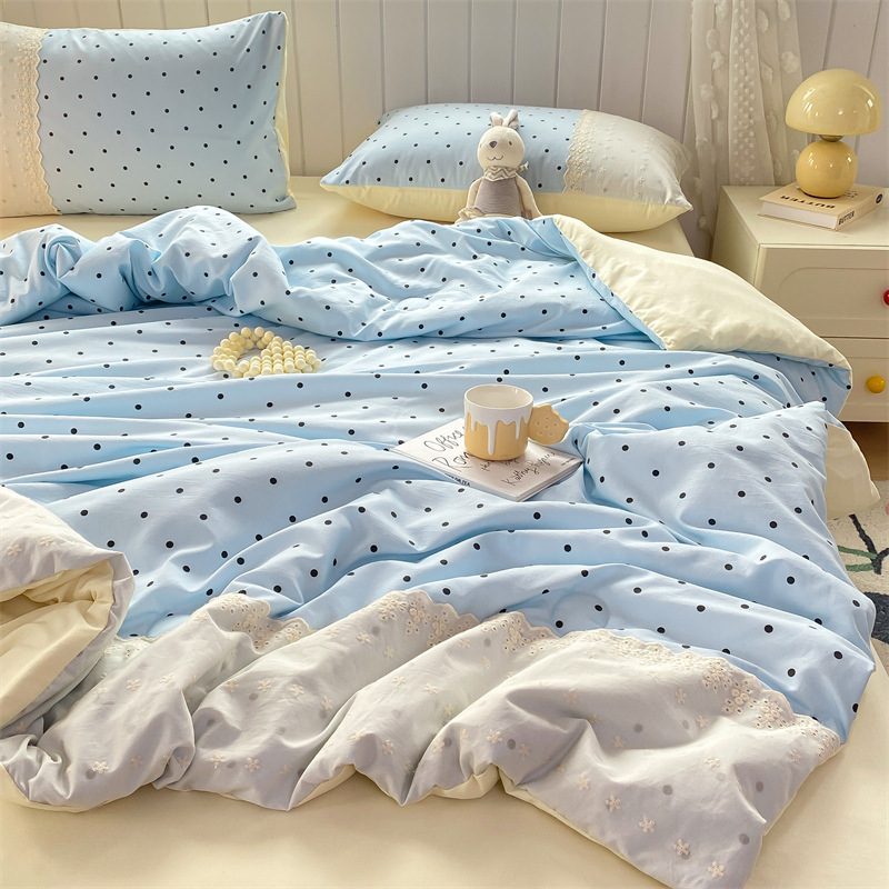 Colcha fresca de verano de algodón de nube de una sola pieza, dormitorio de estudiantes individual de verano, juego de cuatro piezas, edredón de verano de seda de hielo, lavable a máquina