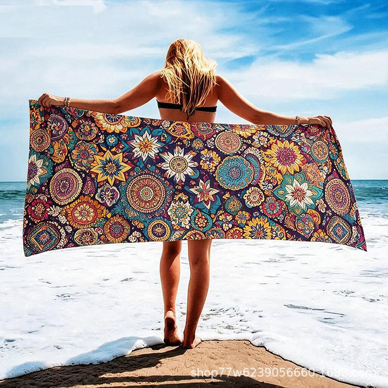Microfiber beach towel, large size, sand-resistant, geometric pattern print, direct from the factory, highly absorbent Microfiber beach towel, large size, sand-resistant, geometric pattern print, direct from the factory, highly absorbent