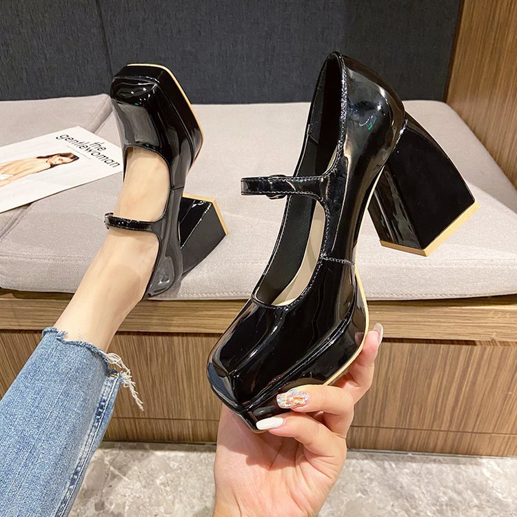 French Mary Jane shoes women's niche design new thick-soled leather shoes retro black high heel shoes