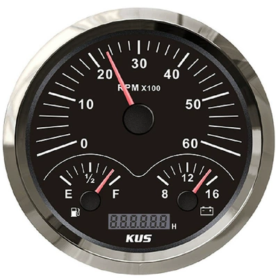 KUS multi-function table three-in-one combination meter tachometer oil level meter voltmeter 12v 110mm installation diameter (automobile instrument) - black-with-silver-edge