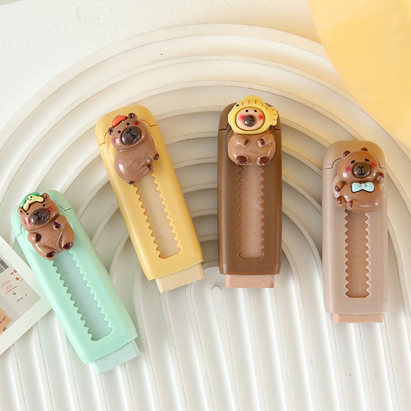 Parche de resina capibara push-pull goma lindos conejillos de indias borradores estudiantes exámenes retráctiles empujan goma