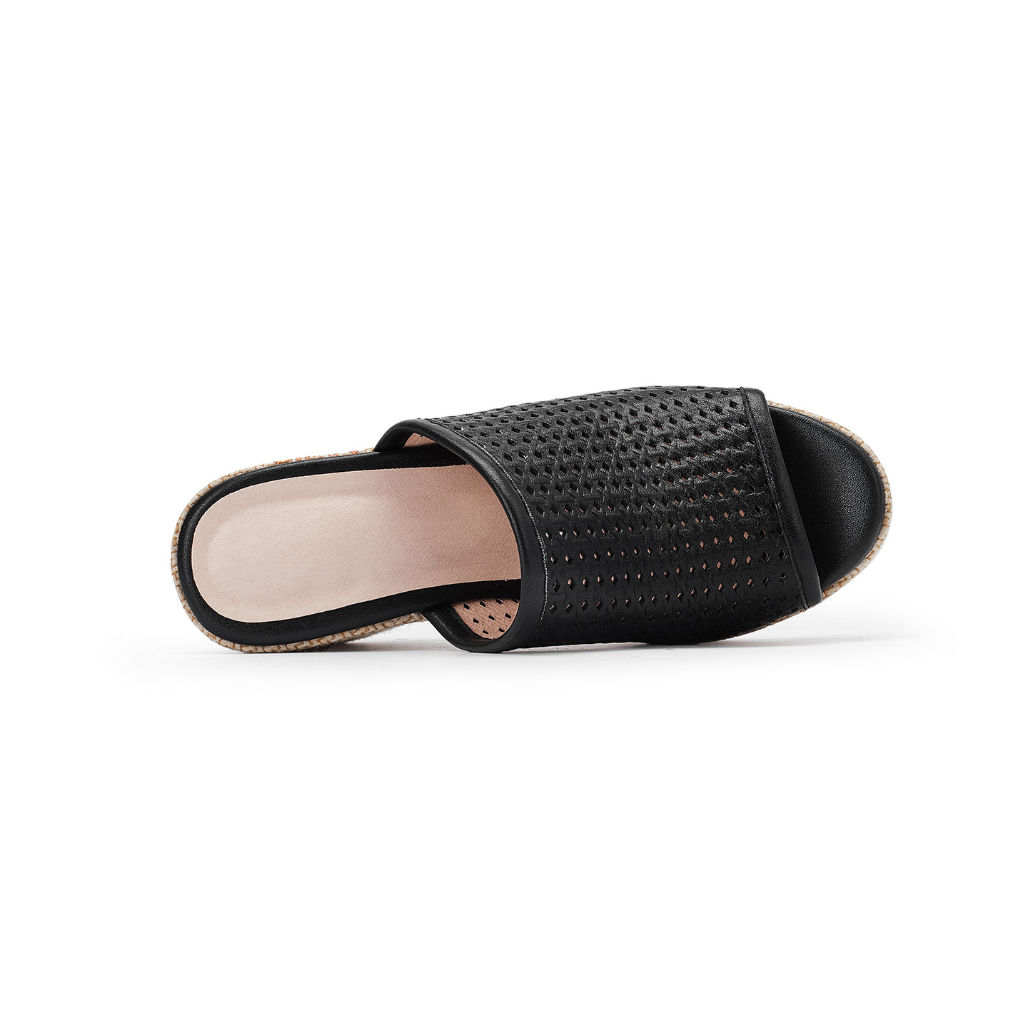 Sandal nữ quai ngang đế xuồng bện rơm, gót cao 5 cm, mũi hở thoáng khí — màu be, màu đen chi tiết 15