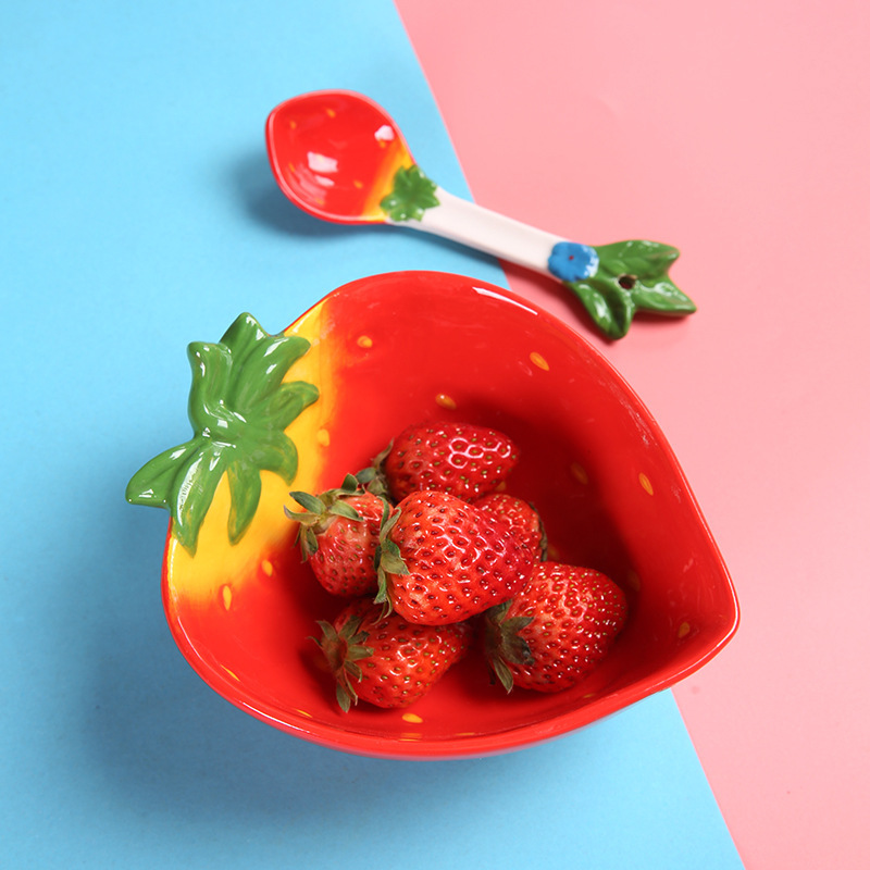 Amazon strawberry bowl creative Pineapple Bowl cute dessert watermelon salad Rice Bowl Spoon ceramic tableware suit