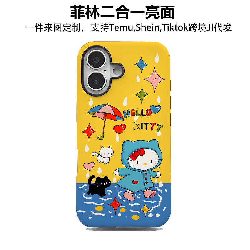 Blue Raincoat Kt Cat Suitable for Apple 16Pro Mobile Phone Case Iphone15/14 Cartoon 13/12 Film Two-In-One Blue Raincoat Kt Cat Suitable for Apple 16Pro Mobile Phone Case Iphone15/14 Cartoon 13/12 Film Two-In-One