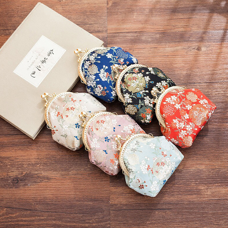 Factory Wholesale Jacquard Brocade and Gold-Wrapped Retro-Style Coin Purse Gift Creative Storage Small Bag Factory Wholesale Jacquard Brocade and Gold-Wrapped Retro-Style Coin Purse Gift Creative Storage Small Bag
