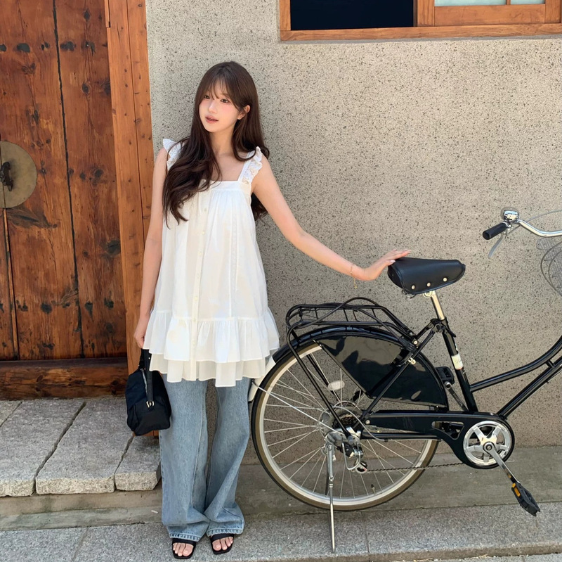 Mona Xh Korean-Style Square-Neck Flutter-Sleeve Dress, Dongdaemun Summer New Double-Layer Ruffle Short Dress Mona Xh Korean-Style Square-Neck Flutter-Sleeve Dress, Dongdaemun Summer New Double-Layer Ruffle Short Dress