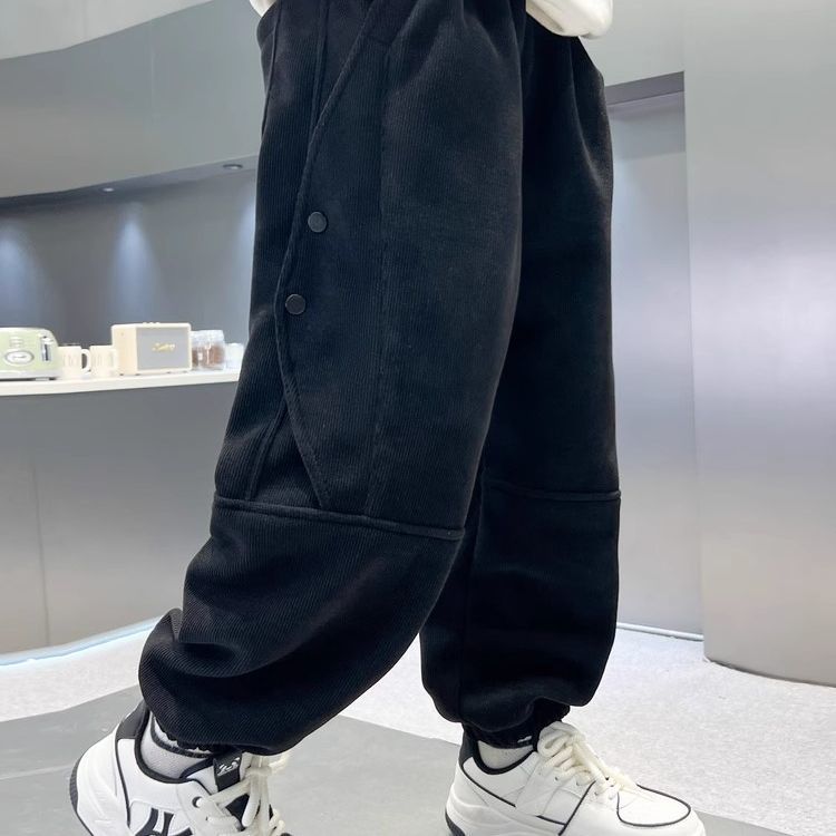 男童裤子秋冬2024新款儿童灯芯绒一体绒中大童加绒男孩休闲裤条绒