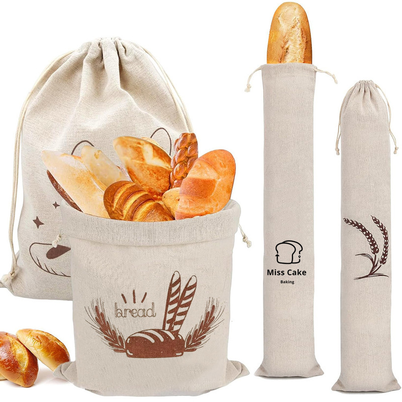 Cross-border cotton drawstring storage bag for bread wholesale, reusable French baguette packaging bag Cross-border cotton drawstring storage bag for bread wholesale, reusable French baguette packaging bag