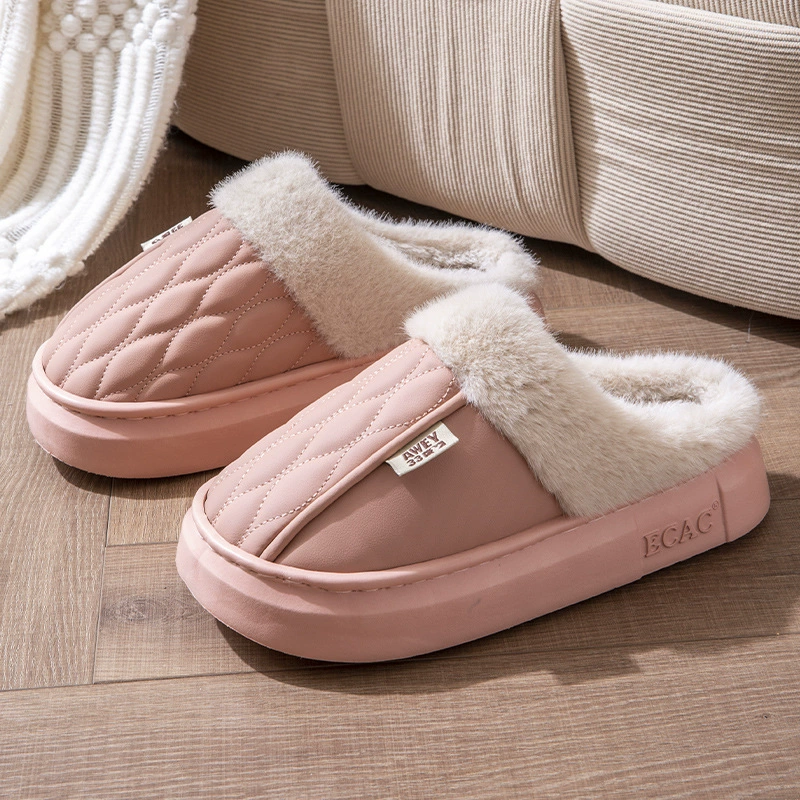 Водонепроницаемые хлопчатобумажные тапочки леди осень зима 2024 новый крытый дом пара толстое дно противоскользящие ПУ хлопковые шлепанцы мужские