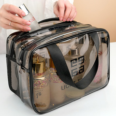 New dry and wet separation transparent waterproof cosmetic bag Double-layer large capacity portable PVC mesh storage bag toiletry bag