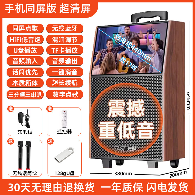 先科广场舞音响带显示屏幕户外k歌音箱唱ktv家用一体机话筒麦克风|undefined