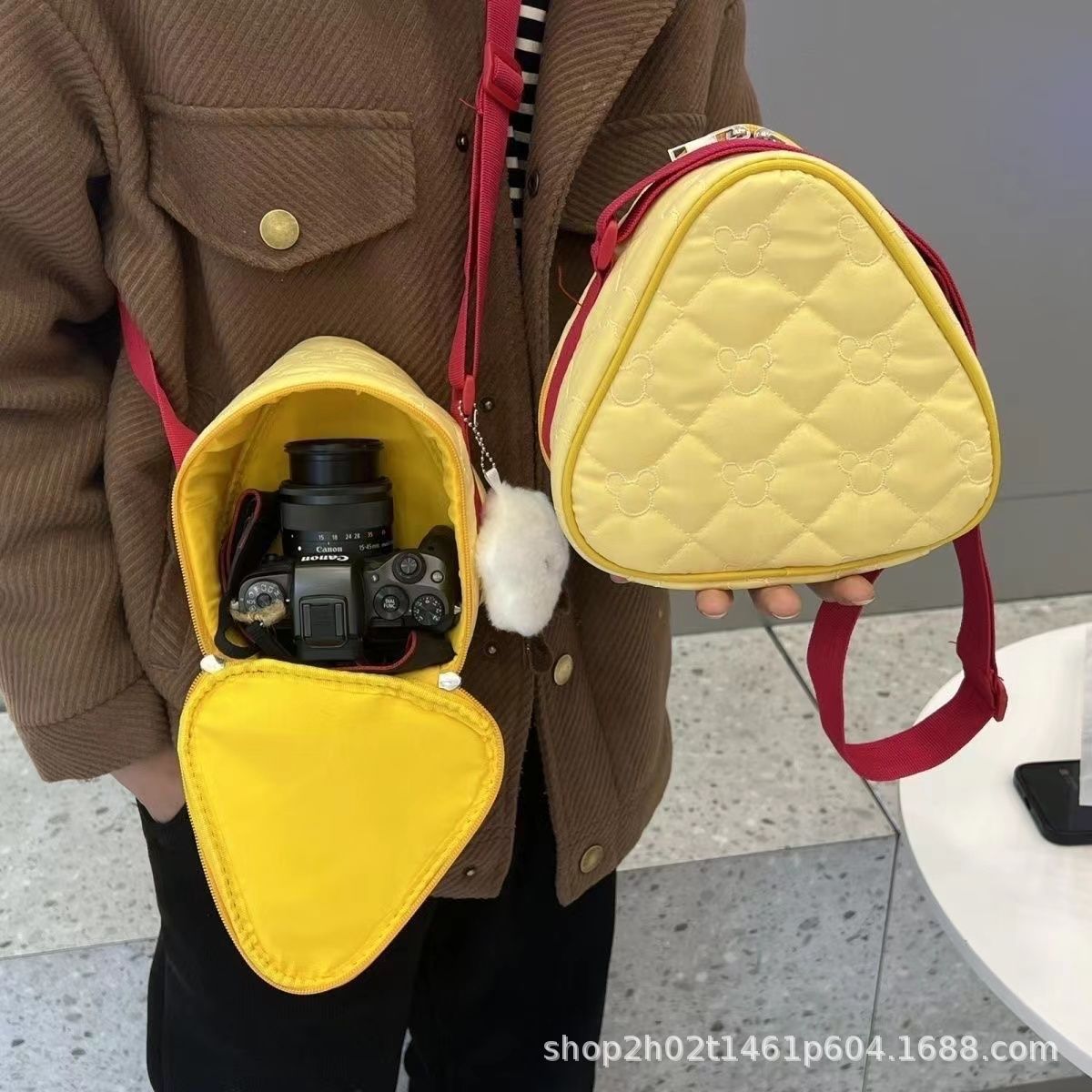 귀여운 치즈 카메라 가방 마이크로 SLR 높은 가치 한 어깨 메신저 가방 창조적 인 충돌 방지 캐논 스파 르 보호 케이스
