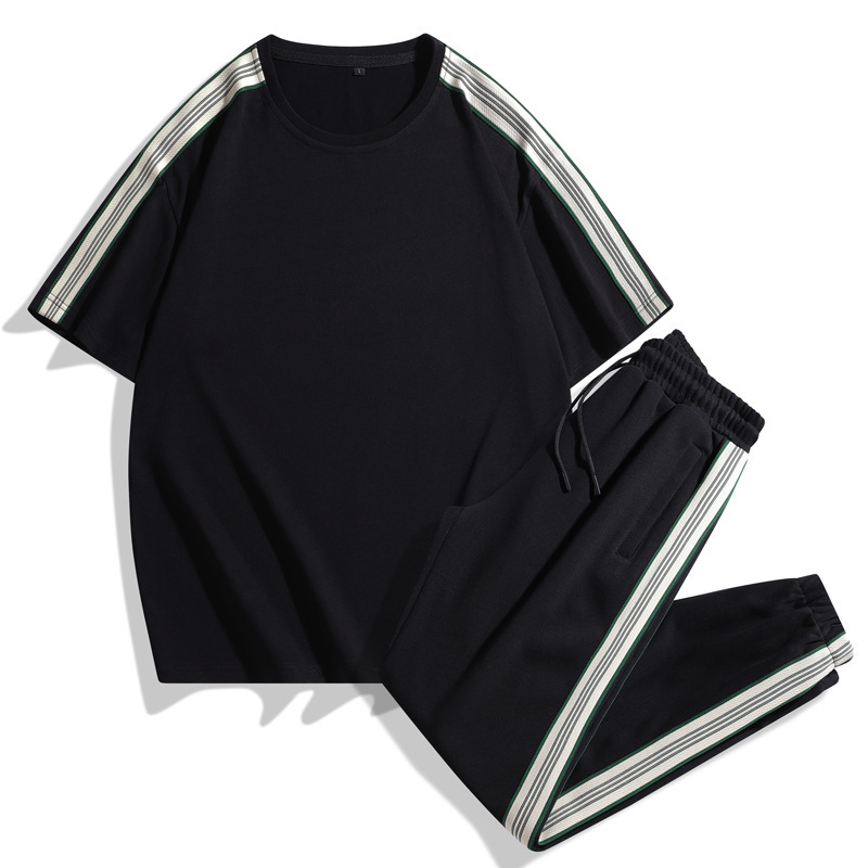 Trajes casuales para hombres de verano nueva moda de colores contrastantes pantalones cortos de manga corta pareja de dos piezas ropa deportiva suelta para hombres y mujeres T