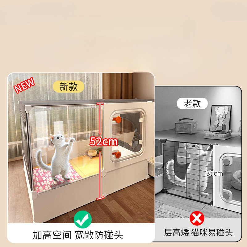 高さのある猫ヴィラ、猫トイレ、トイレ一体型、広いフリースペース、1部屋、1リビングルーム、1バスルーム、家庭用屋内猫ケージ|undefined