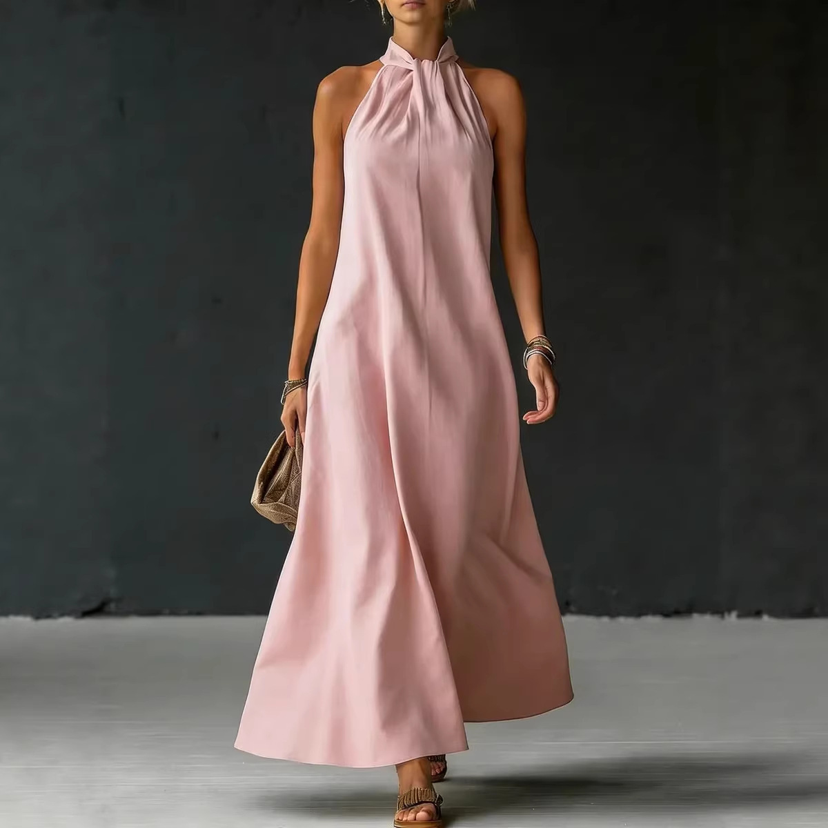 Women's Off-Shoulder Cross Front Bodycon Midi Dress, Sleeveless High Waist Knitted Dress For Casual Spring Summer Wear_ecoleips.com