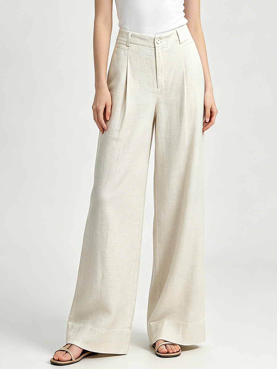 Quần culottes nữ ống rộng cạp cao vải linen phối sợi Lyocell, dáng suông rủ nhẹ, dài chạm đất — Màu sắc
