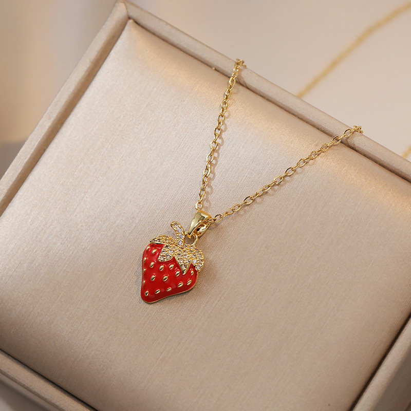 Daily, Date Occasion Titanium Steel Material Wholesale Jewelry Sweet Fruit Titanium Steel Diamond Pendant Necklace