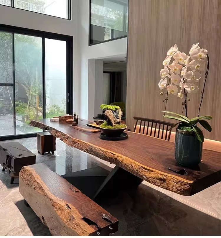 实木大板原木茶桌茶台工作台办公桌胡桃木奥坎整块餐书桌茶板-阿里巴巴
