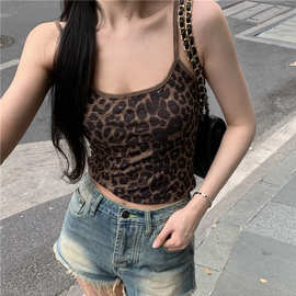 性感豹纹吊带背心修身内搭打底外穿修身辣妹上衣春夏