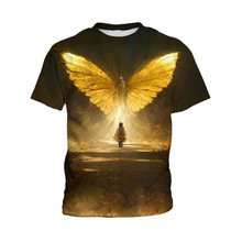 男士兒童親子跨境大碼夏季短袖新款天使發光飛蛾翅膀印花T恤
