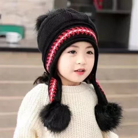 Children's Hats Cute Girls Princess Hats Autumn and Winter Plush Warm Ear Hats Wool Hats Baby Knitted Hats