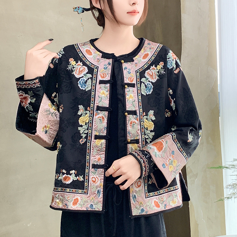 2025秋季中式缎面提花重工刺绣开衫盘扣民族风女士开衫外套女|undefined