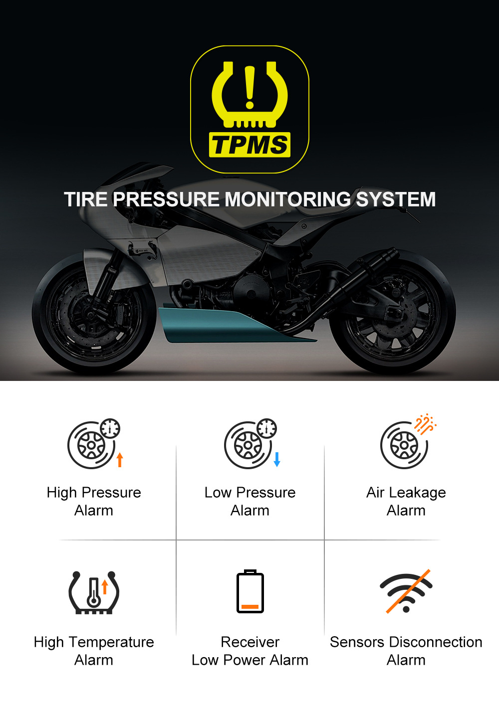 Motorcycle Tire Pressure Monitor, Motorcycle Tire Pressure Solar-Powered High-Precision Sensor Detector, Portable