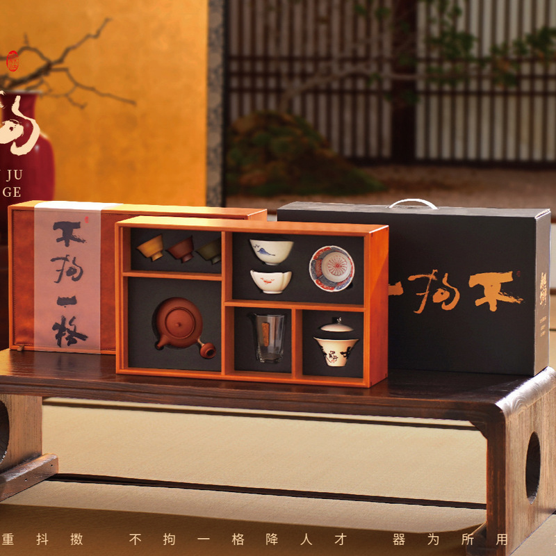 ユニークな手描きのセラミックカンフーティーセット紫砂ポット大型セット文人茶器カバーボウルティーカップギフトセット|undefined