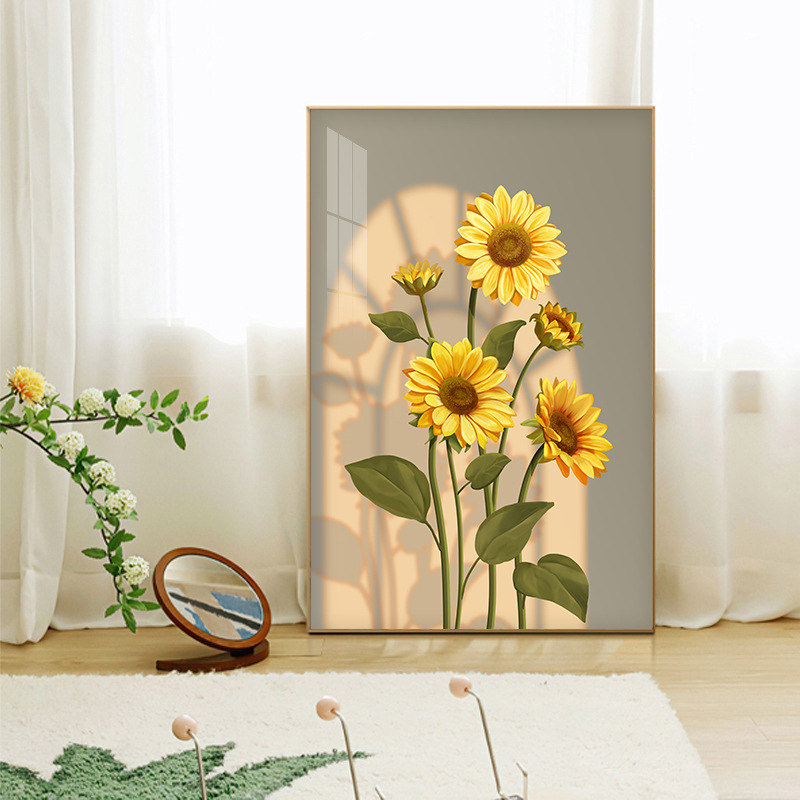 Girasoles de viento crema sala de estar pintura decorativa floral textura sofá fondo pared pintura de piso puerta de entrada mural