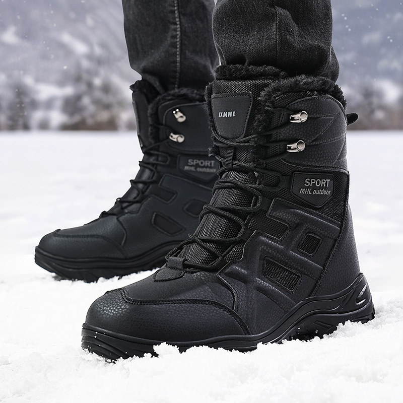 Botas transfronterizas de alto impacto a prueba de frío invierno de vello grueso botas de combate al aire libre botas de montaña de hombre botas de nieve