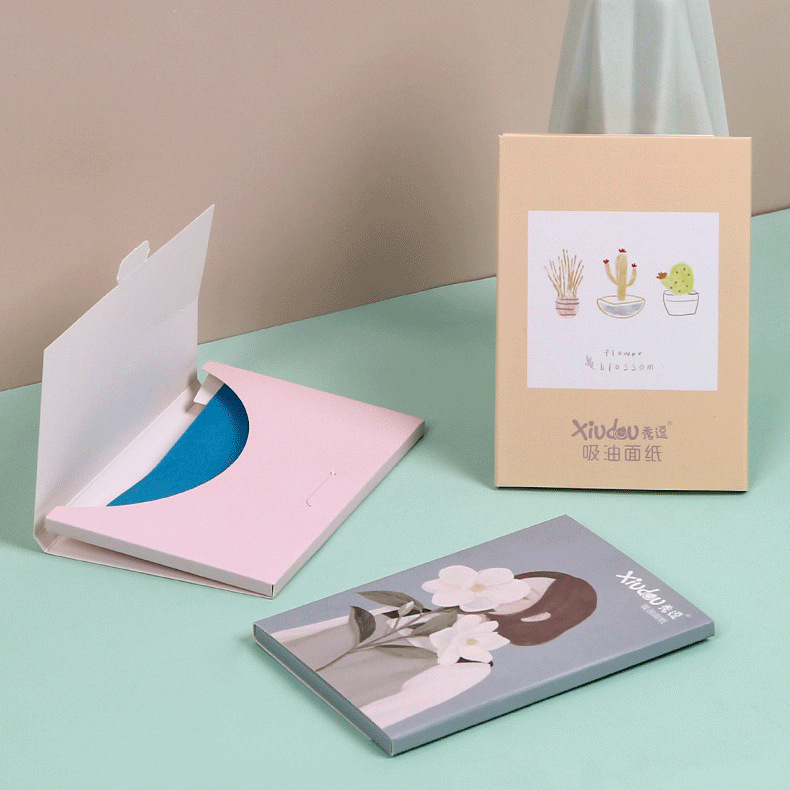 Removable linen oil-absorbing paper, girls and boys facial oil-absorbing blue film oil-absorbing facial tissue box, portable 50 pieces