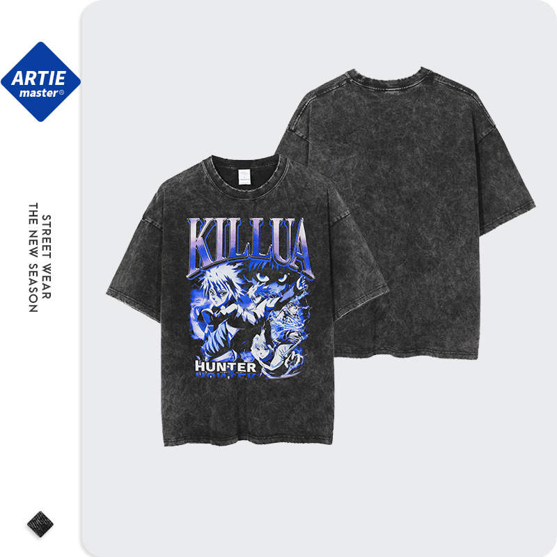 ARTIE ropa de Hombre | dibujos animados de la calle europea y americana Retro lavado hombres de moda de manga corta lavado pesado camiseta de los hombres viejos