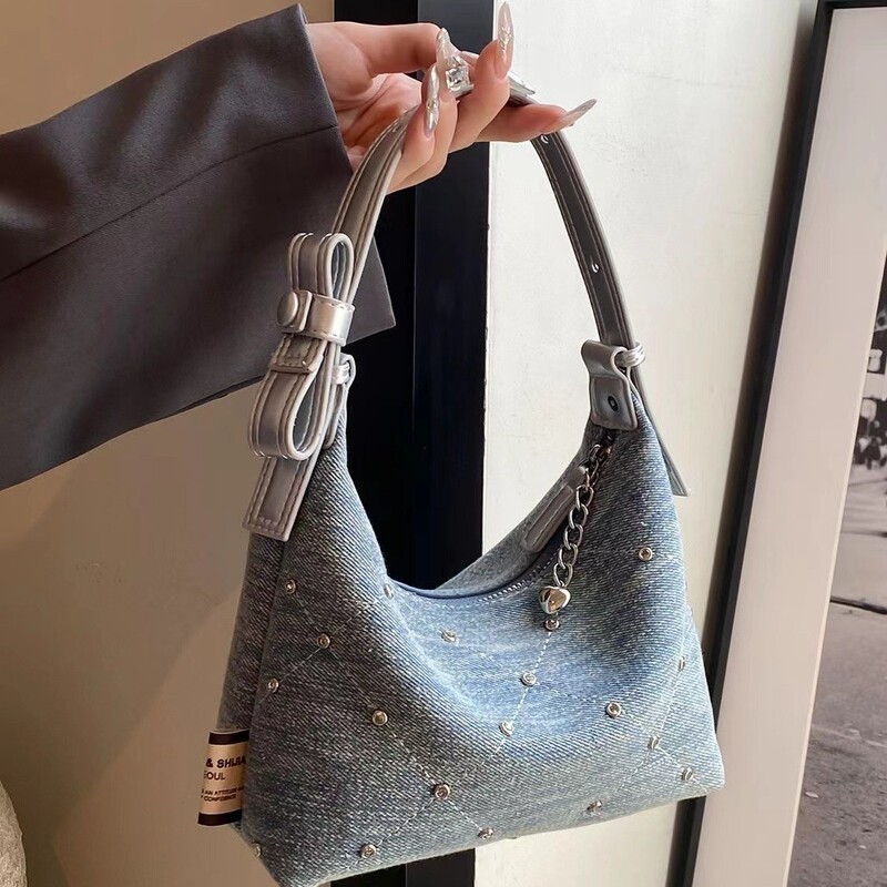 Niche Design Denim Underarm Bag for Women 2025 New Trendy Fashion Versatile Single Shoulder High-End Hand-Held Bucket Bag