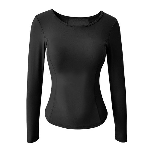 Cross-border autumn and winter new style nude tight-fitting long-sleeved yoga clothes with chest pads sports fitness clothes for women beauty back yoga tops