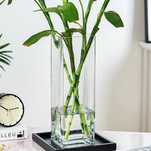 玻璃花瓶摆件客厅透明插花干花方形直筒大号装饰花器水培富贵竹岷