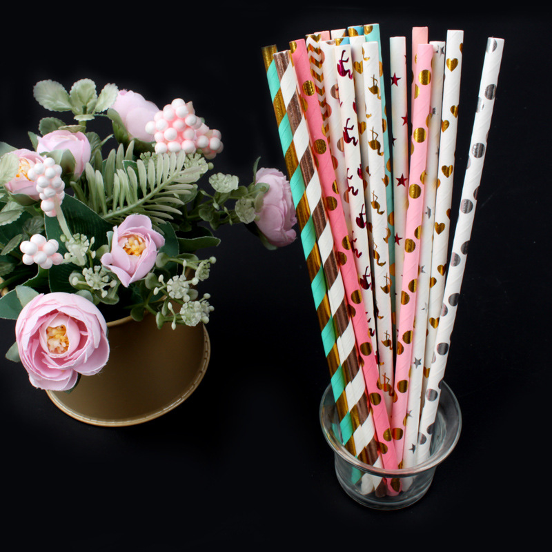 Color bronceado paja papel desechable paja creativa degradable fiesta jugo bebida papel paja