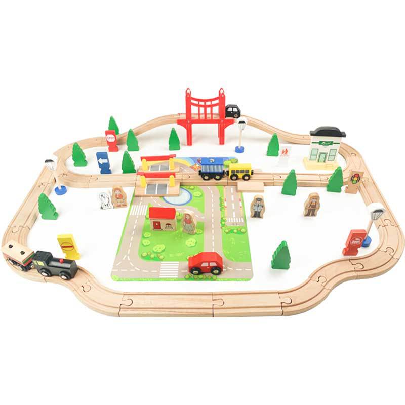 Tren de madera para niños Simulación de riel de madera Tren eléctrico Juego de madera de haya Regalo Compatible con Thomas Toys Puzzle Set Rail