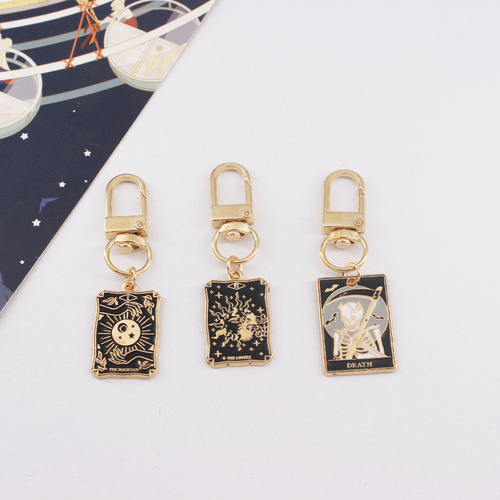 Alloy Board Game Solitaire Sun Tarot Card Keychain Good Luck Gift Pendant Keychain Pendant Keychain School Bag