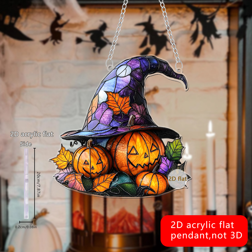 Transfronterizo Halloween bruja calabaza sombrero 2D acrílico disco colgante decoración navideña ventanas porche colgante listado