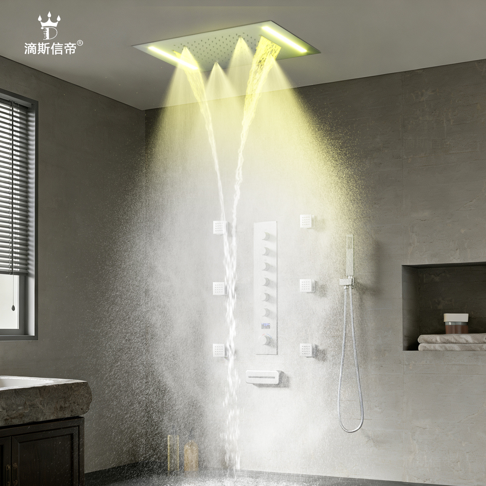 Set de ducha de temperatura constante, LED de visualización digital inteligente, acero inoxidable oculto