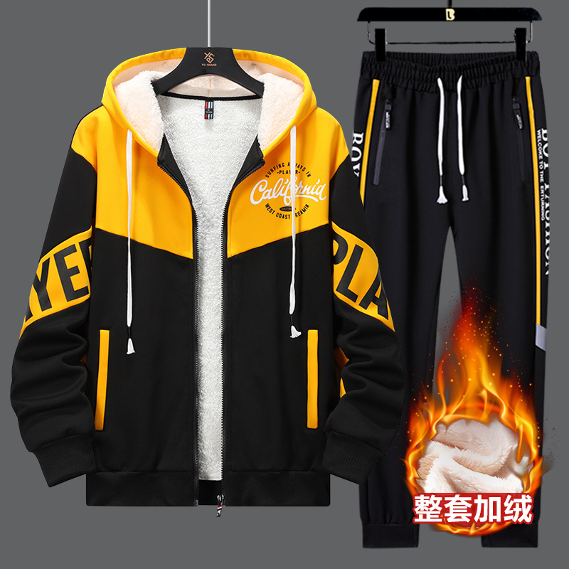Adolescentes con camisa con capuzas gruesas tendencia de ropa de hombre de alto nivel con un conjunto de chaqueta deportiva de invierno