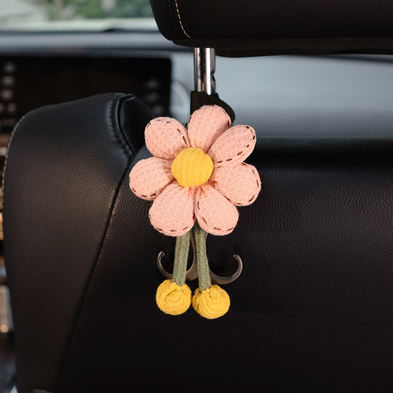 Doble gancho montado en automóviles, asiento de automóvil trasero, flores lindas, gancho de metal multifuncional, accesorios para automóviles, buenas cosas prácticas