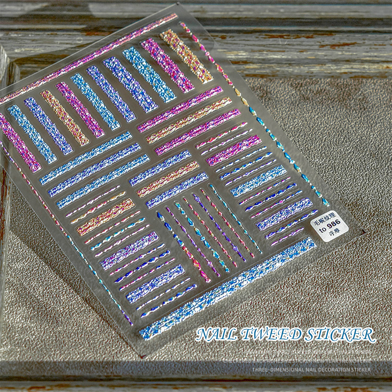 Otoño e invierno nuevas pegatinas de alivio de yeso para uñas textura retro de lana tridimensional pegatinas de fototerapia rayadas coloridas de alta gama japonesas