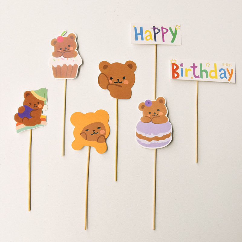 Fiesta vela de cumpleaños insert pastel decoración ins viento lindo sombrero osos sonrientes creativos dibujos animados para niños